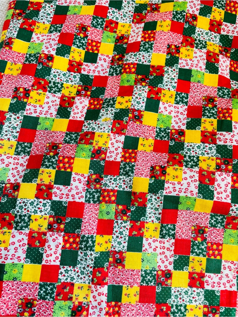 84 x 86" Vibrant Patchwork Cottagecore Cotton Fabric Red, Green & Yellow